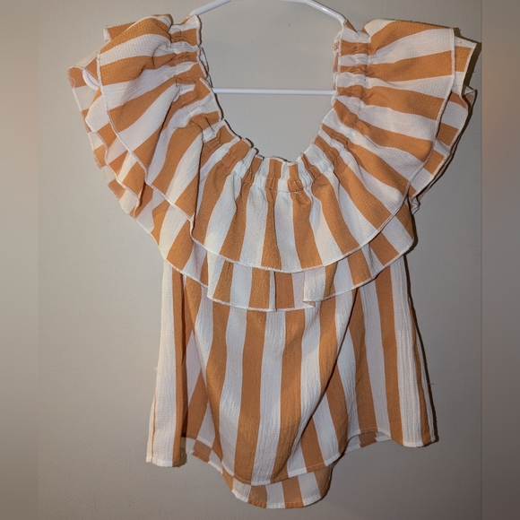 A. Calin By Flying Tomato Off the Shoulder Striped Top Size Large - Picture 5 of 6